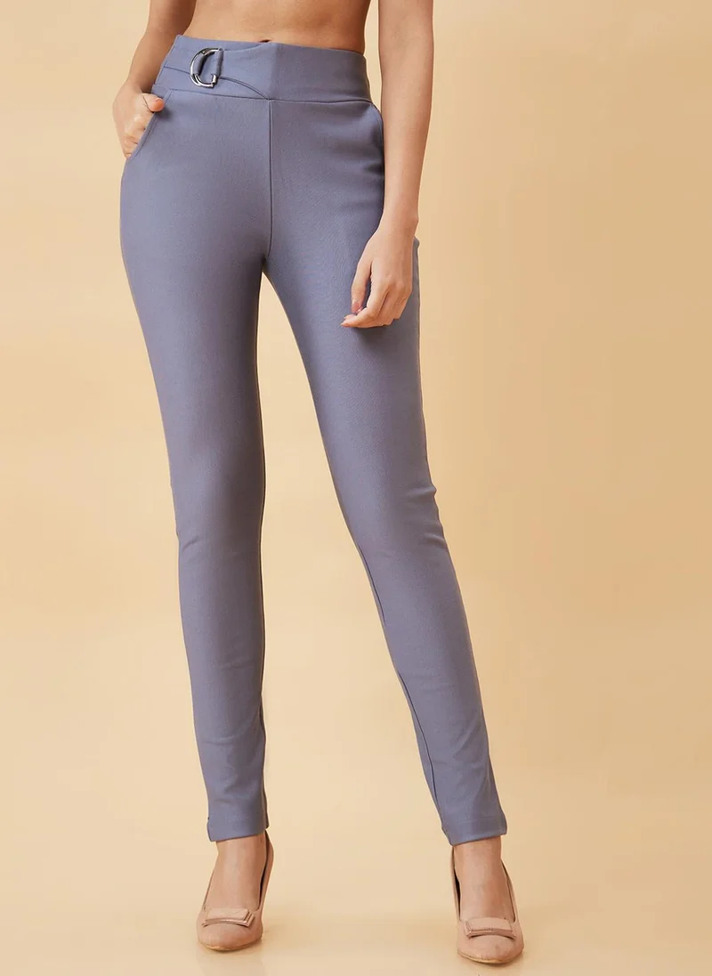 globus Globus Women Stretchable Slim Fit Flat Front Treggings With Pockets